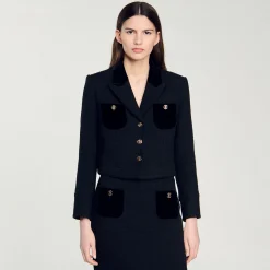 Femme SANDRO Veste Courte En Tweed Velours