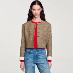 Femme SANDRO Veste Courte Pied De Puce