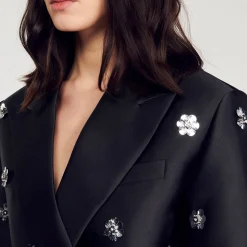 Femme SANDRO Veste Courte Satinée Ornée De Fleurs