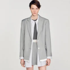 Femme SANDRO Veste De Costume Finitions Satinées