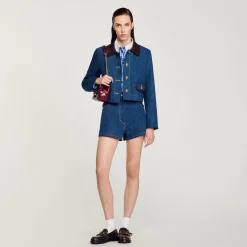 Femme SANDRO Veste En Jean à Col En Cuir