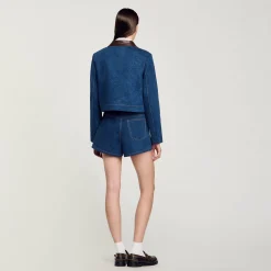 Femme SANDRO Veste En Jean à Col En Cuir