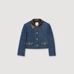 Femme SANDRO Veste En Jean à Col En Cuir