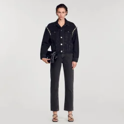 Femme SANDRO Veste En Jean Oversize Strassée