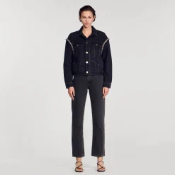 Femme SANDRO Veste En Jean Oversize Strassée