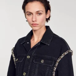 Femme SANDRO Veste En Jean Oversize Strassée