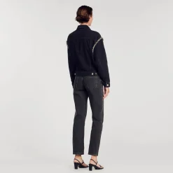 Femme SANDRO Veste En Jean Oversize Strassée