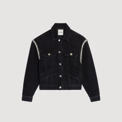 Femme SANDRO Veste En Jean Oversize Strassée